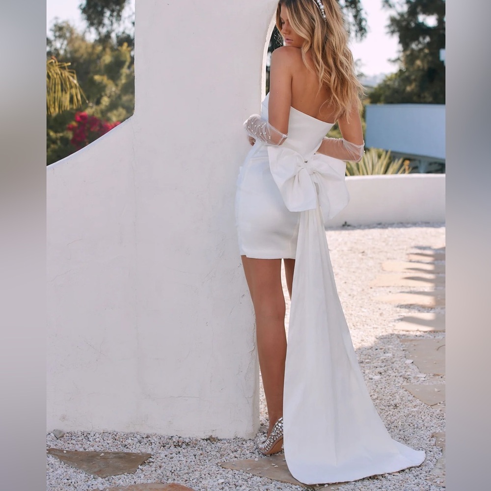 Bow Down White Strapless Dress 12th Tribe Medium
